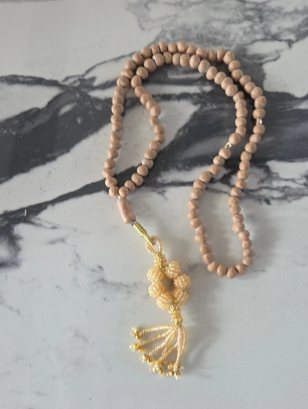 Beaded Tassel Necklace in Brown & Gold Like New